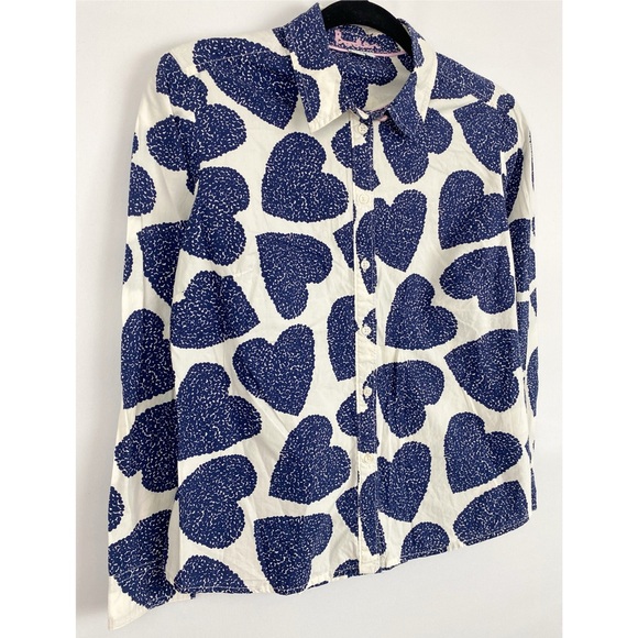 Boden The Classic Shirt Novelty Heart Print Button Front Long Sleeve, Navy 6P - Picture 3 of 7